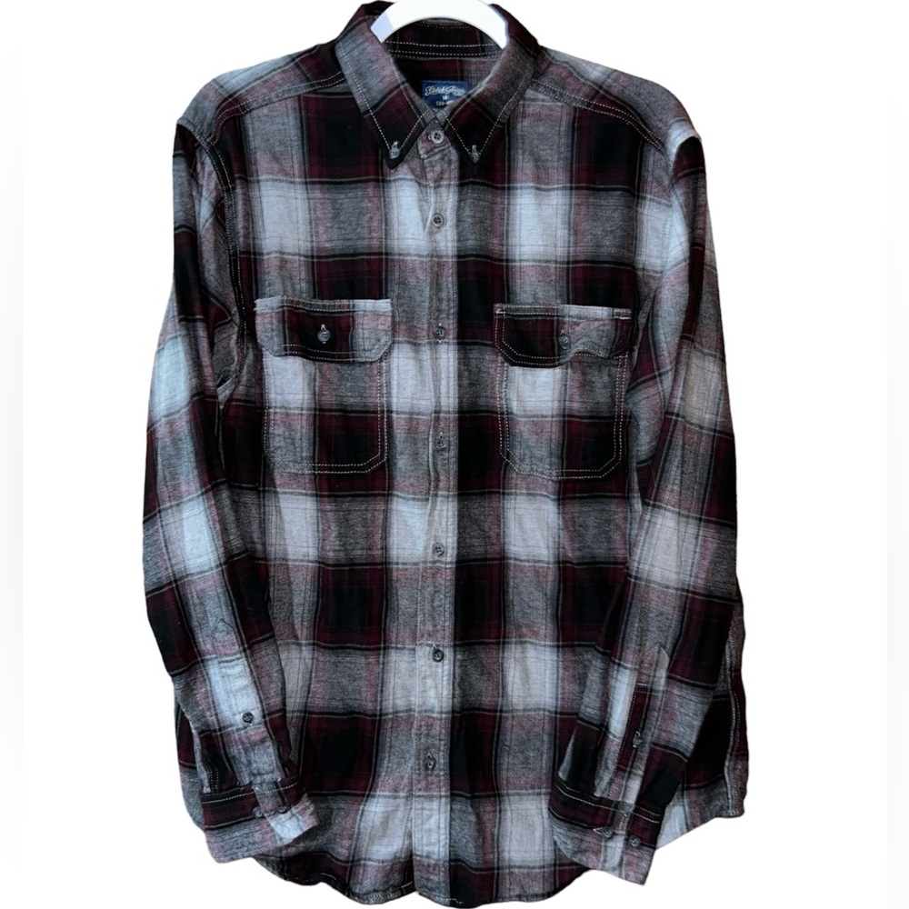 FadedGlory Vintage Flannel Gray Plaid Thick Checkered Oxfords Buttondown Flannel